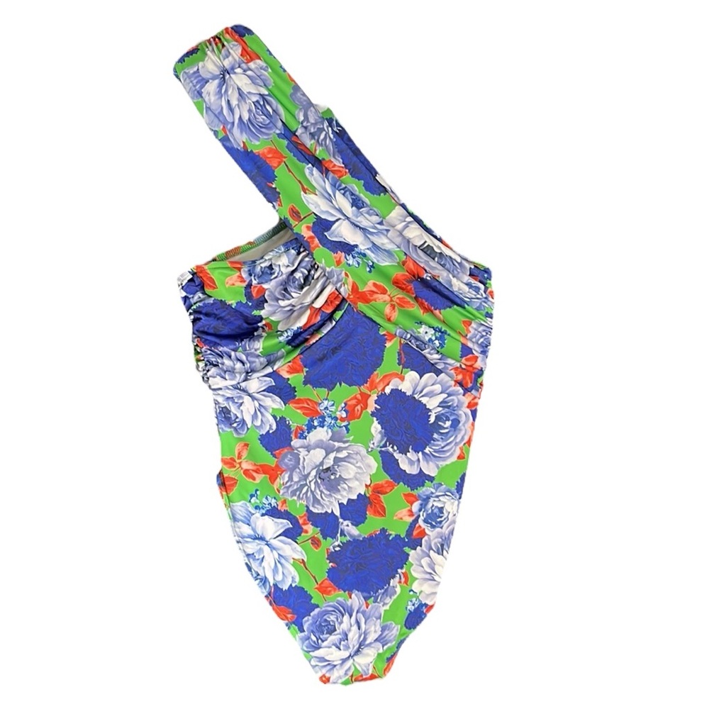 ZARA NWT BLUE MULTI FLORAL ASYMMETRICAL BODYSUIT - Picture 7 of 12